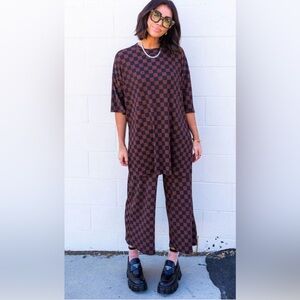 Lex Ribbed Checkerboard Playsuit in Black + Mocha